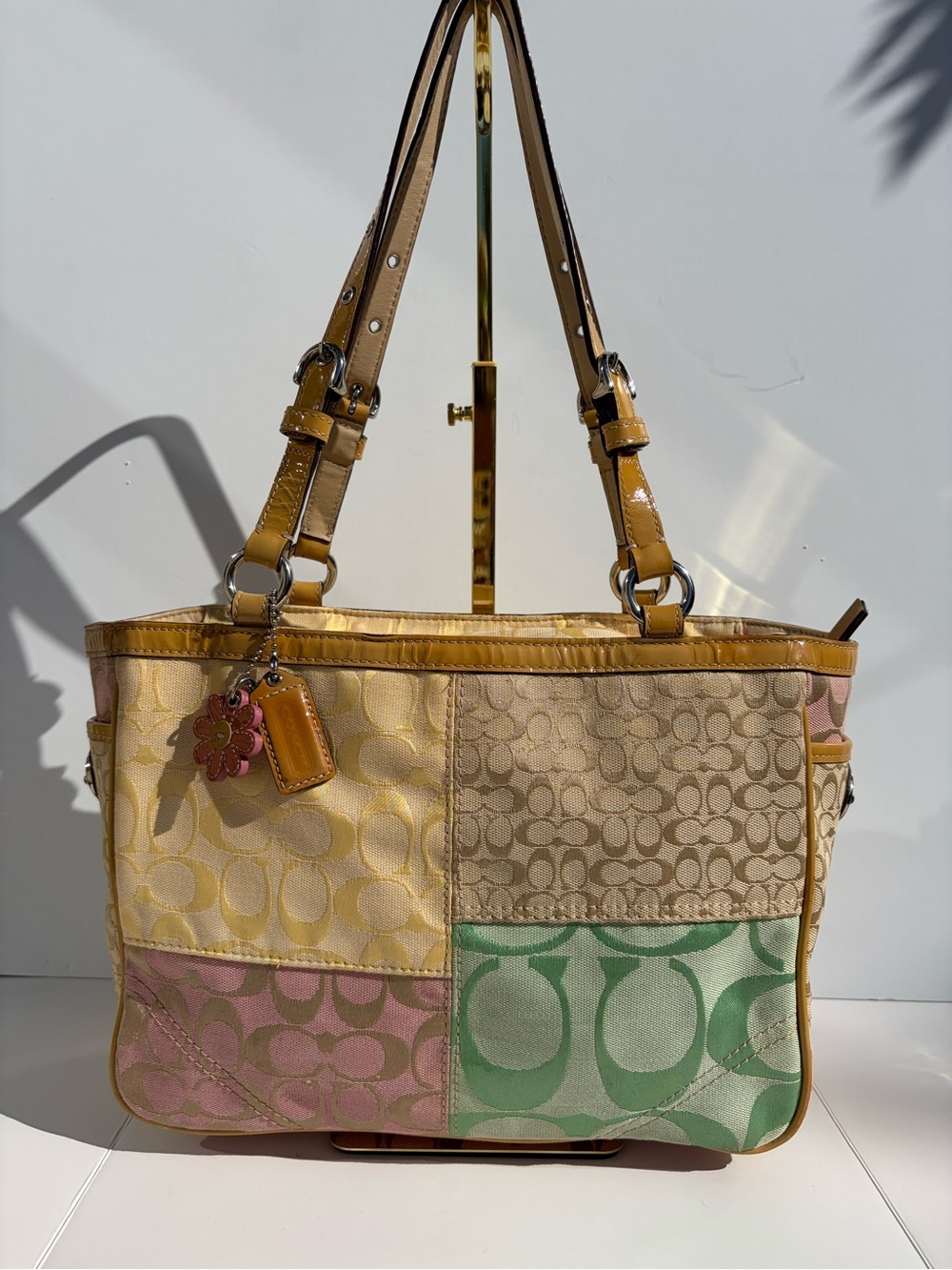 Y2K Coach Signature Multi Pastel Patchwork Medium Tote Bag (Style #F14868)